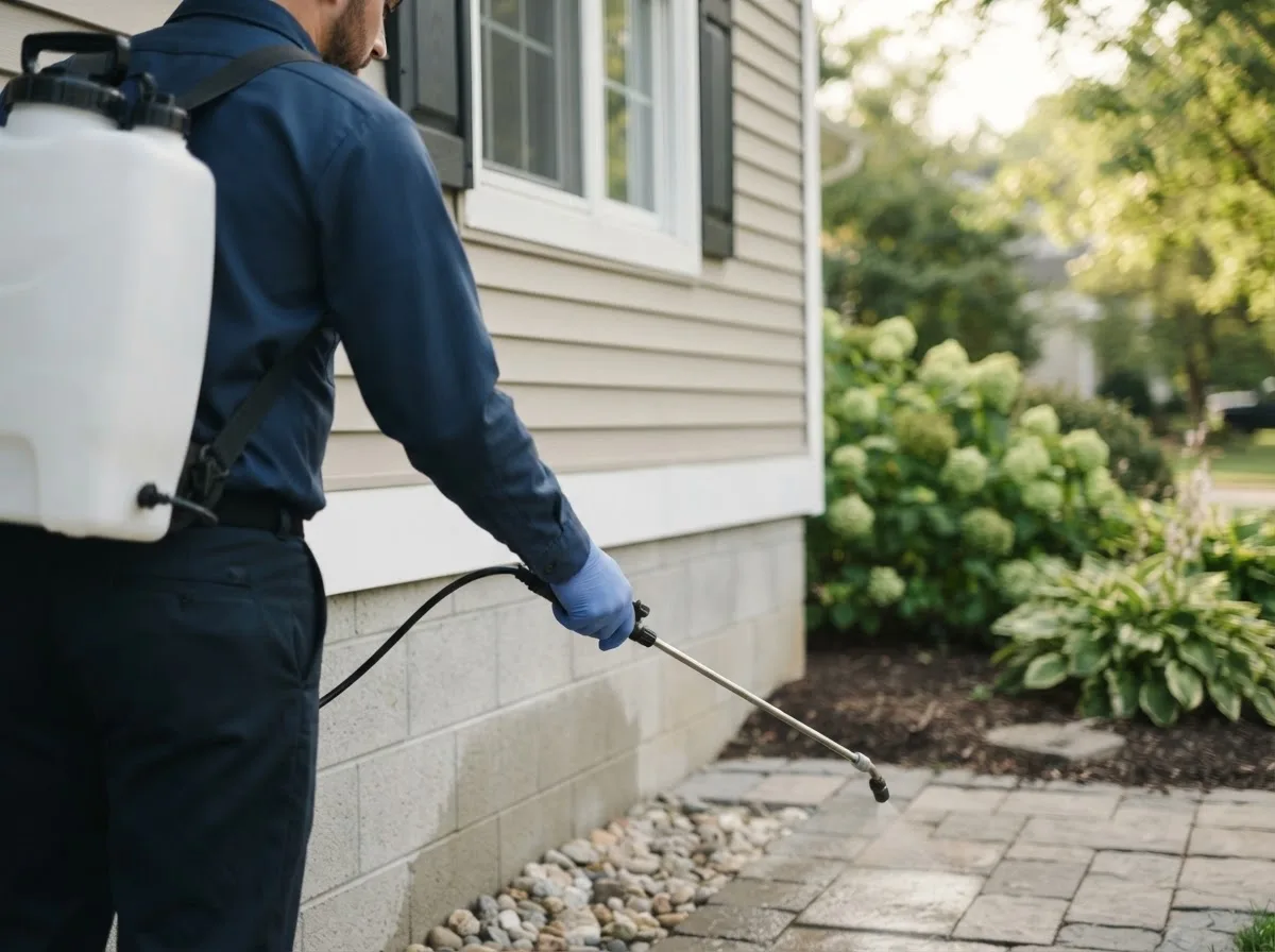 Pest control technician inspecting a home in Bradford, NH